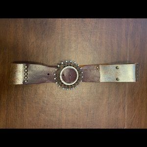 Vera Pelle Amber Stone Brown Patches Leather Belt